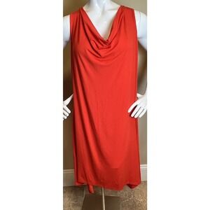 Eileen Fisher Dress 1X Plus Size Red Orange Cowl Neck Sleeveless Asymmetric Hem